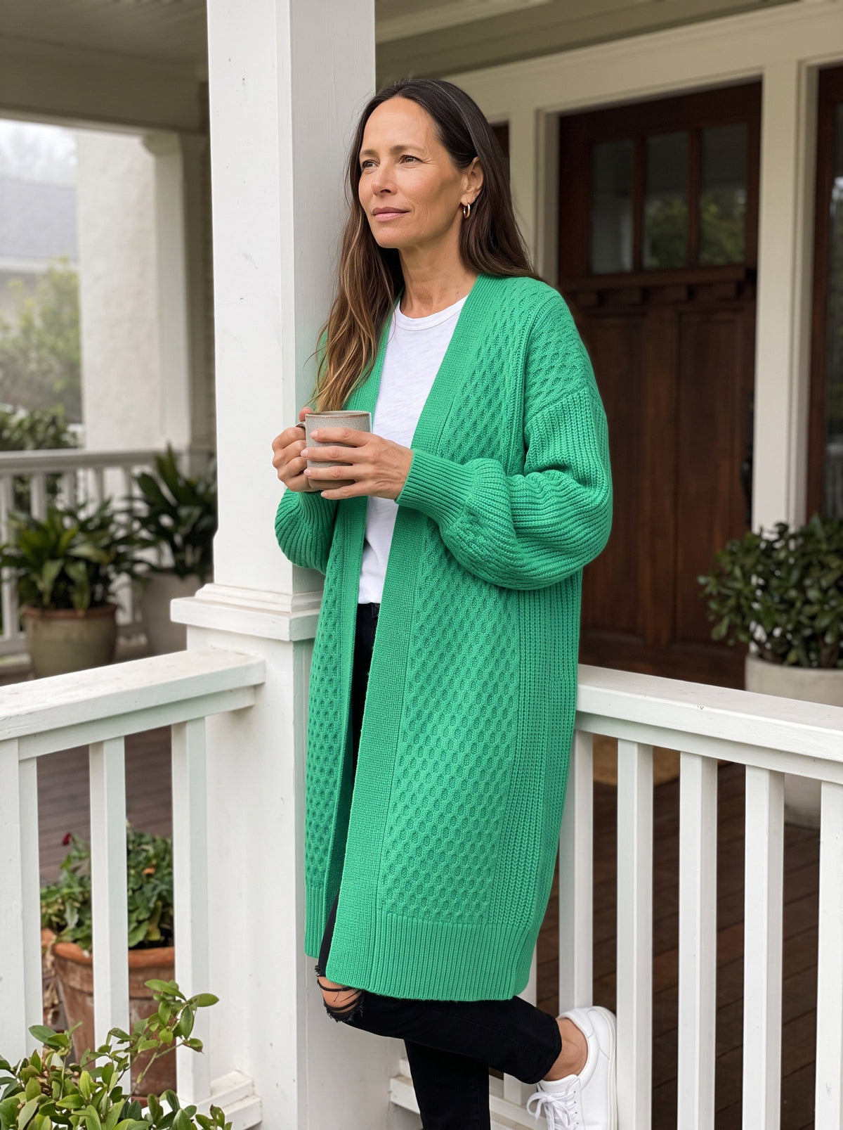 Lantern Sleeve Longline Knit Cardigan