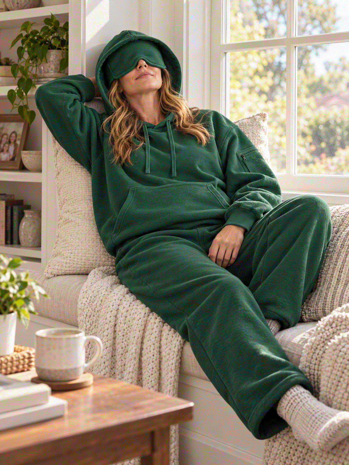 Lounge Travel Hoodie with Built-In Eye Mask