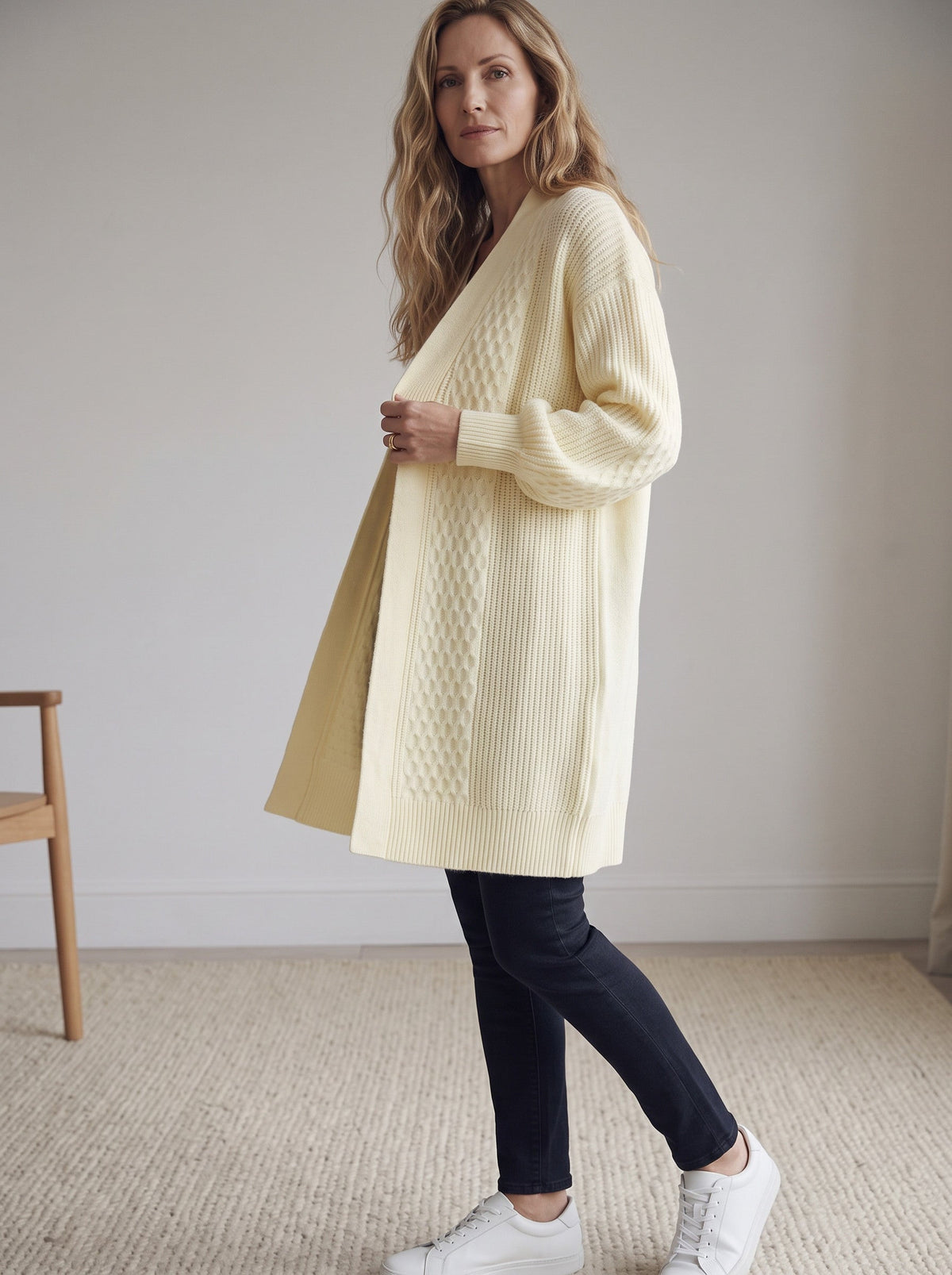 Lantern Sleeve Longline Knit Cardigan