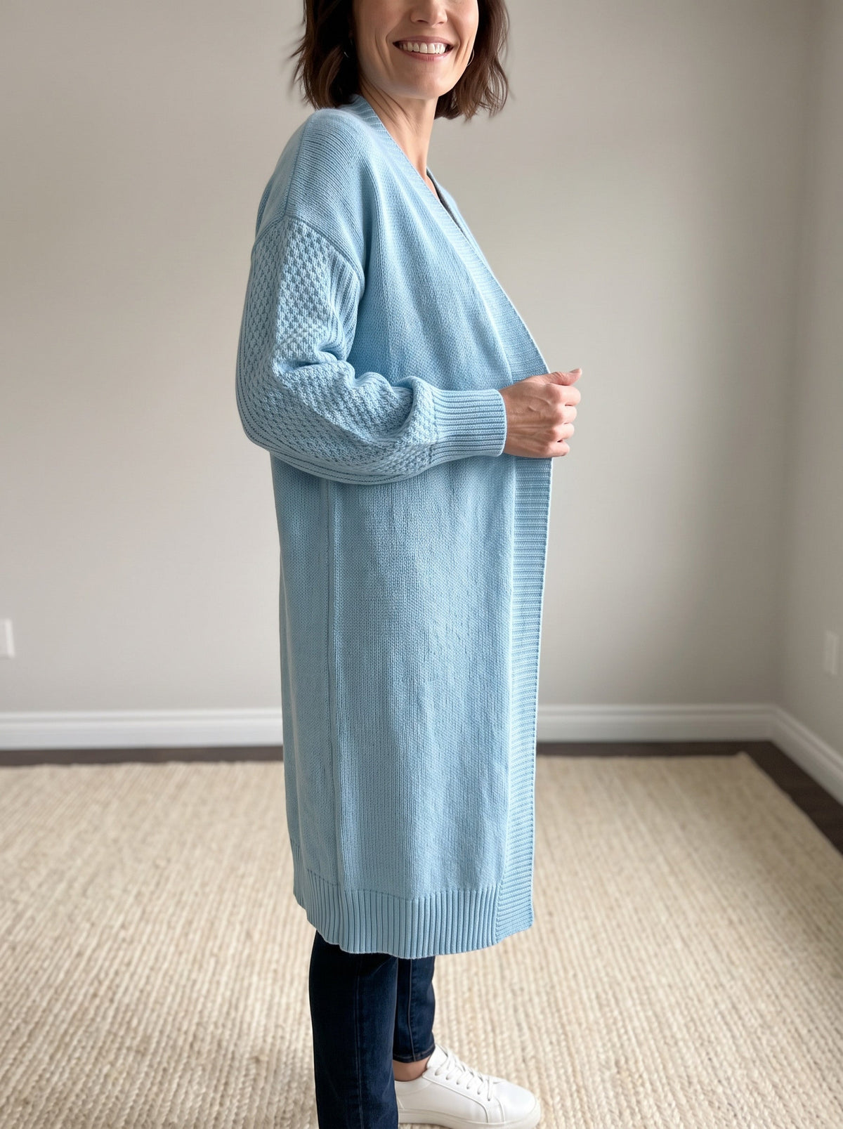 Lantern Sleeve Longline Knit Cardigan