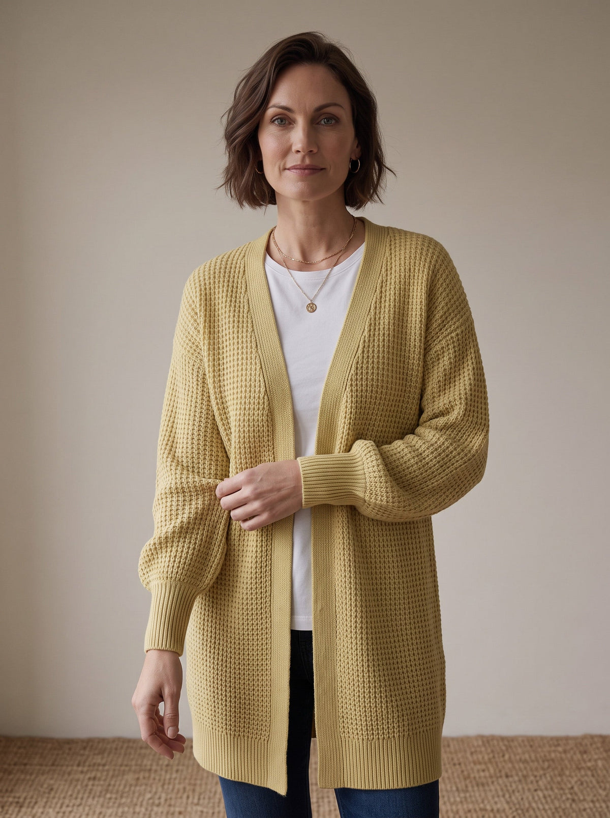 Lantern Sleeve Longline Knit Cardigan