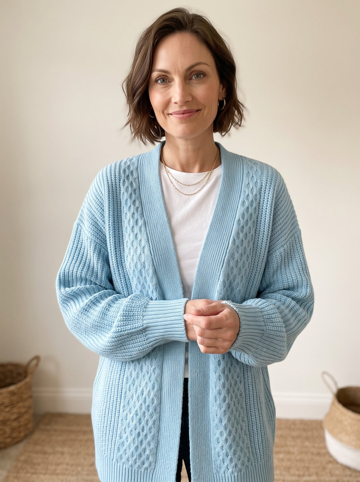 Lantern Sleeve Longline Knit Cardigan