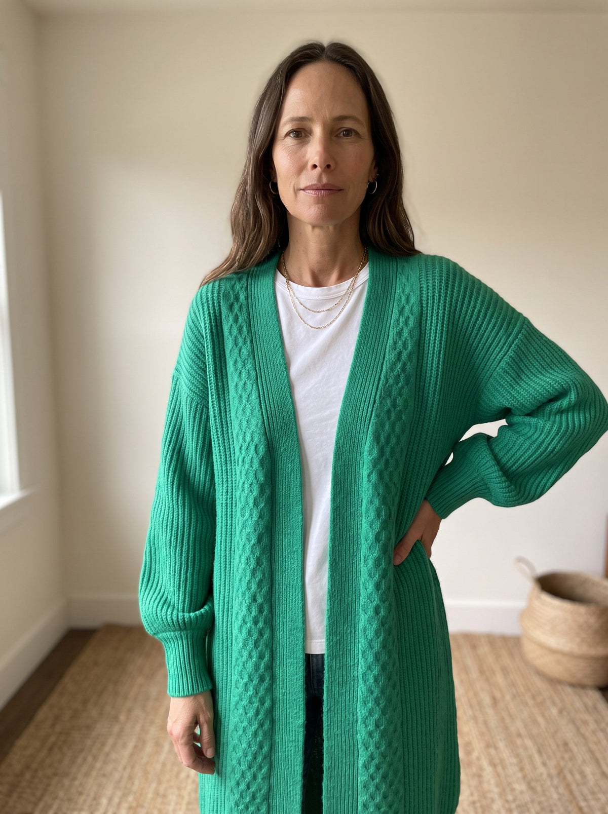 Lantern Sleeve Longline Knit Cardigan