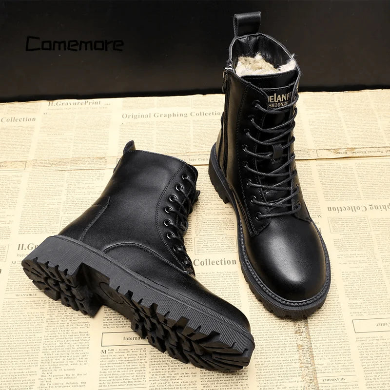 Vera | Timeless Black Leather Boots with Fur Lining
