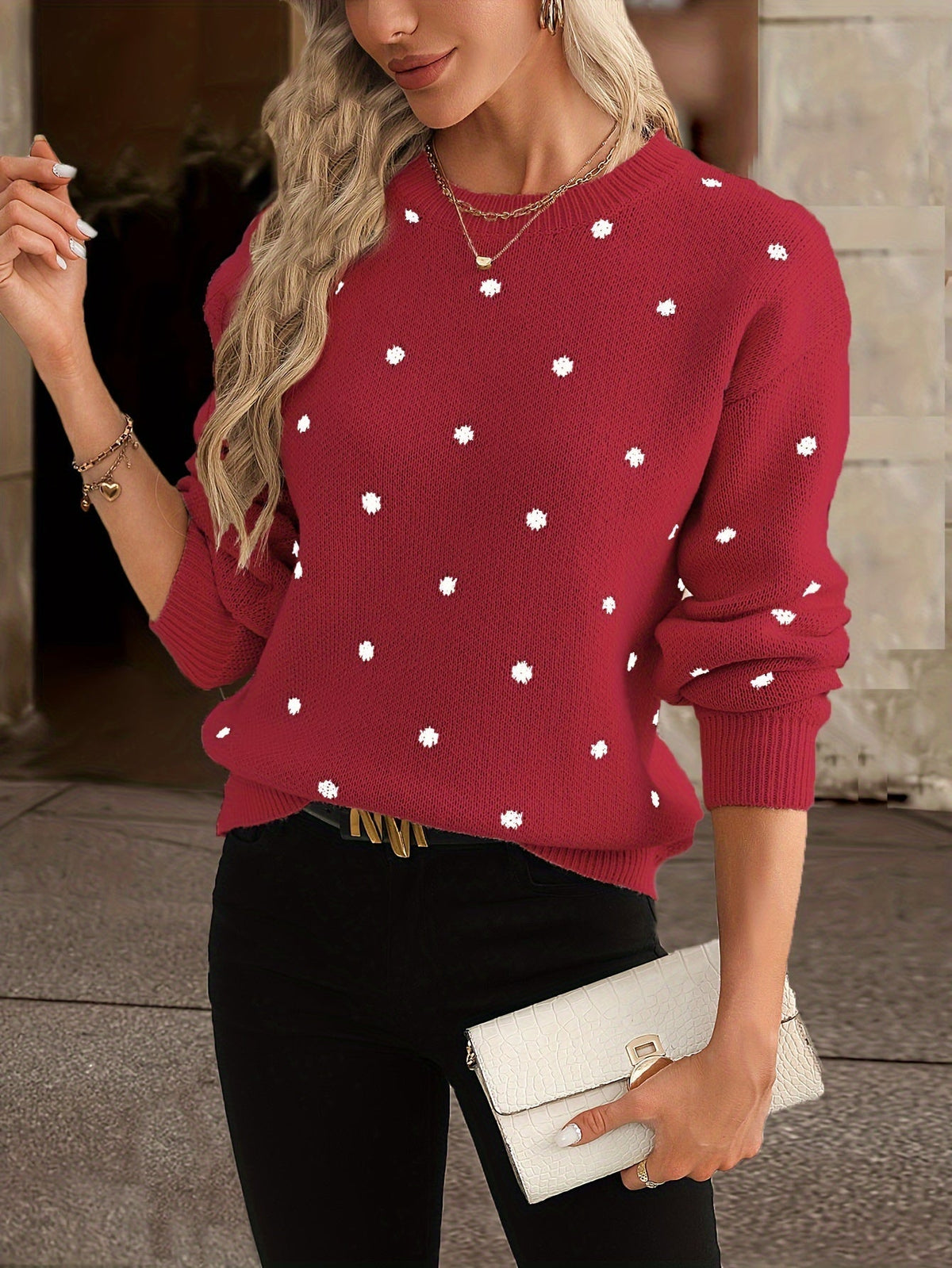 Women's Polka Dot Cozy Sweater - Autumn Winter Style