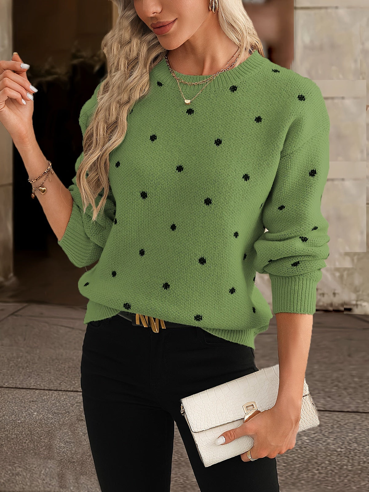 Women's Polka Dot Cozy Sweater - Autumn Winter Style