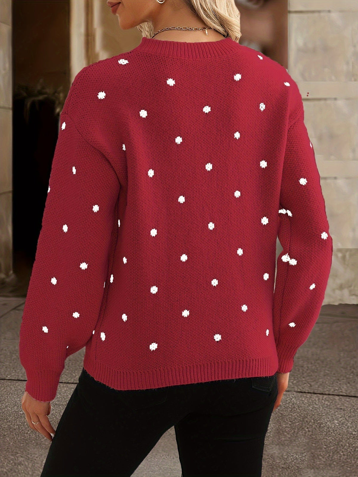 Women's Polka Dot Cozy Sweater - Autumn Winter Style
