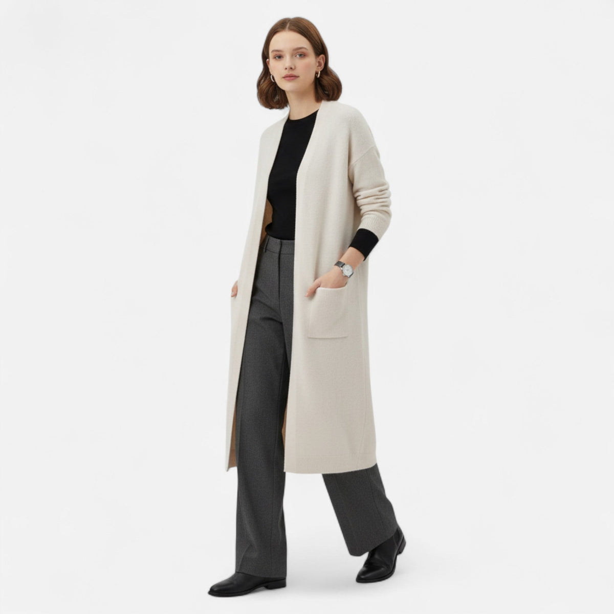 Women's Open-Front Cardigan – Effortless Long Silhouette for Everyday