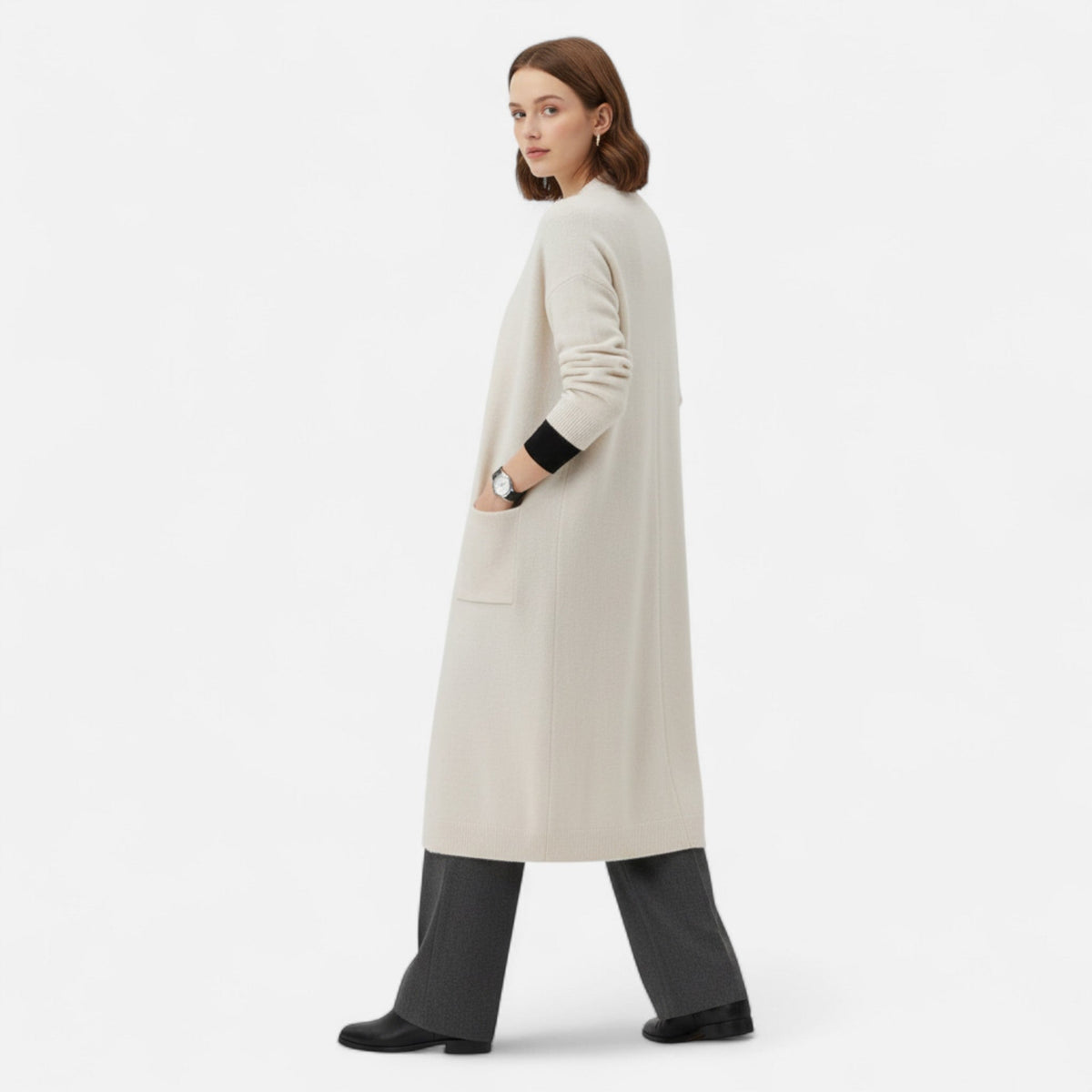 Women's Open-Front Cardigan – Effortless Long Silhouette for Everyday