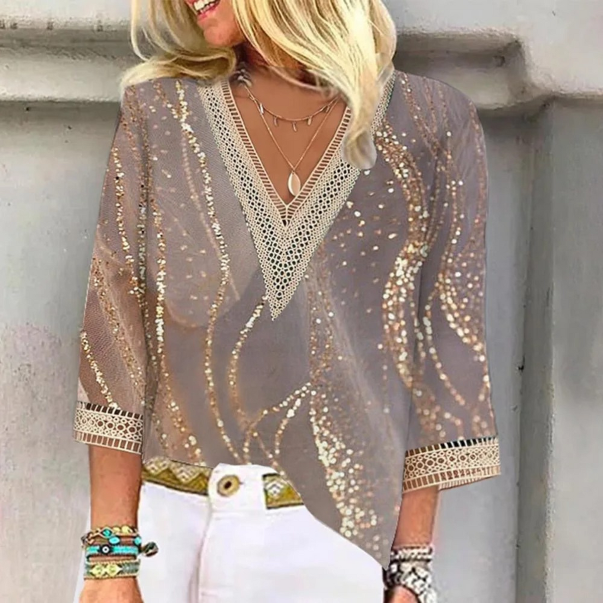 Women's Shiny V-Neck Blouse