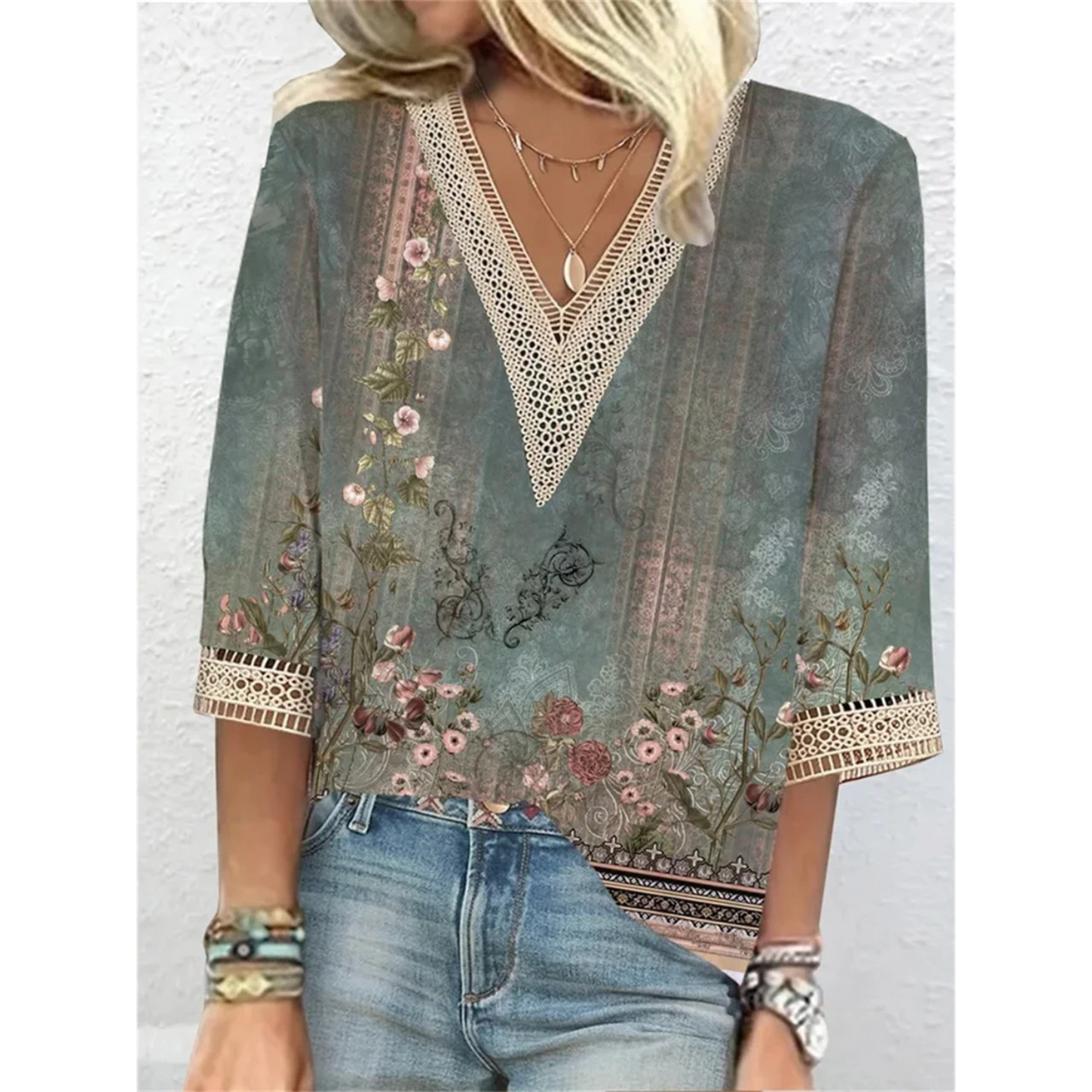 Women's Shiny V-Neck Blouse