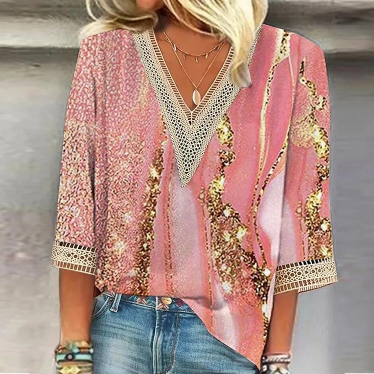 Women's Shiny V-Neck Blouse