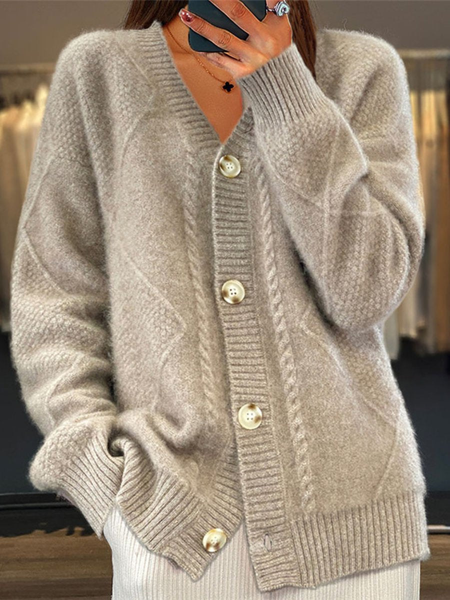 Women's V-Neck Cable Knit Cardigan Sweater – Cozy Button Front
