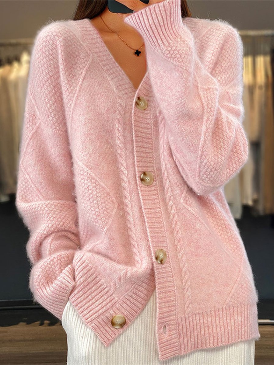 Women's V-Neck Cable Knit Cardigan Sweater – Cozy Button Front
