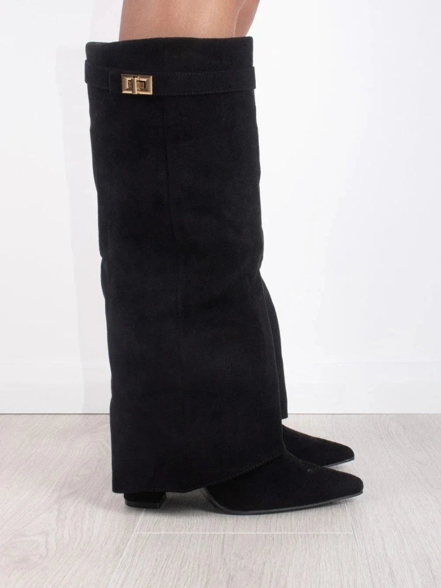 Elegant Women's Boots Made of High-Quality Suede with Golden Accents